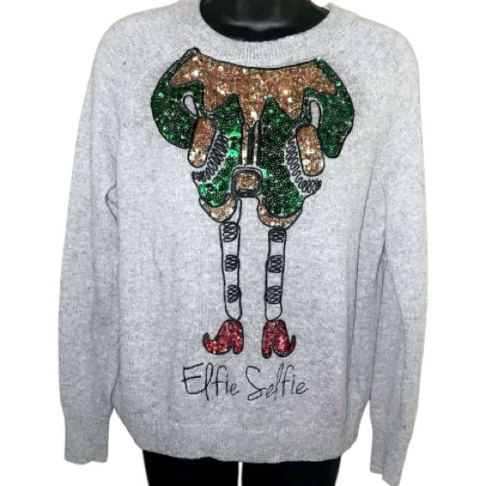 H&m Katy Perry Small Sequins Elfie Selfie Holiday Sweater size small
